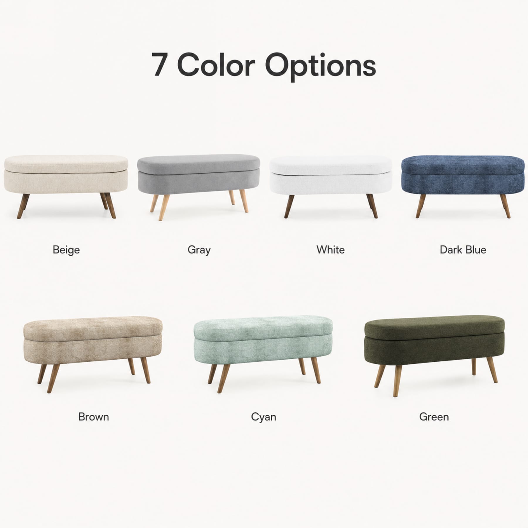 Beige upholstered storage bench placed along a wall in an entryway