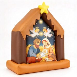 3.9 ft Christmas inflatable nativity scene with the Holy Family, angels, and star on a white background