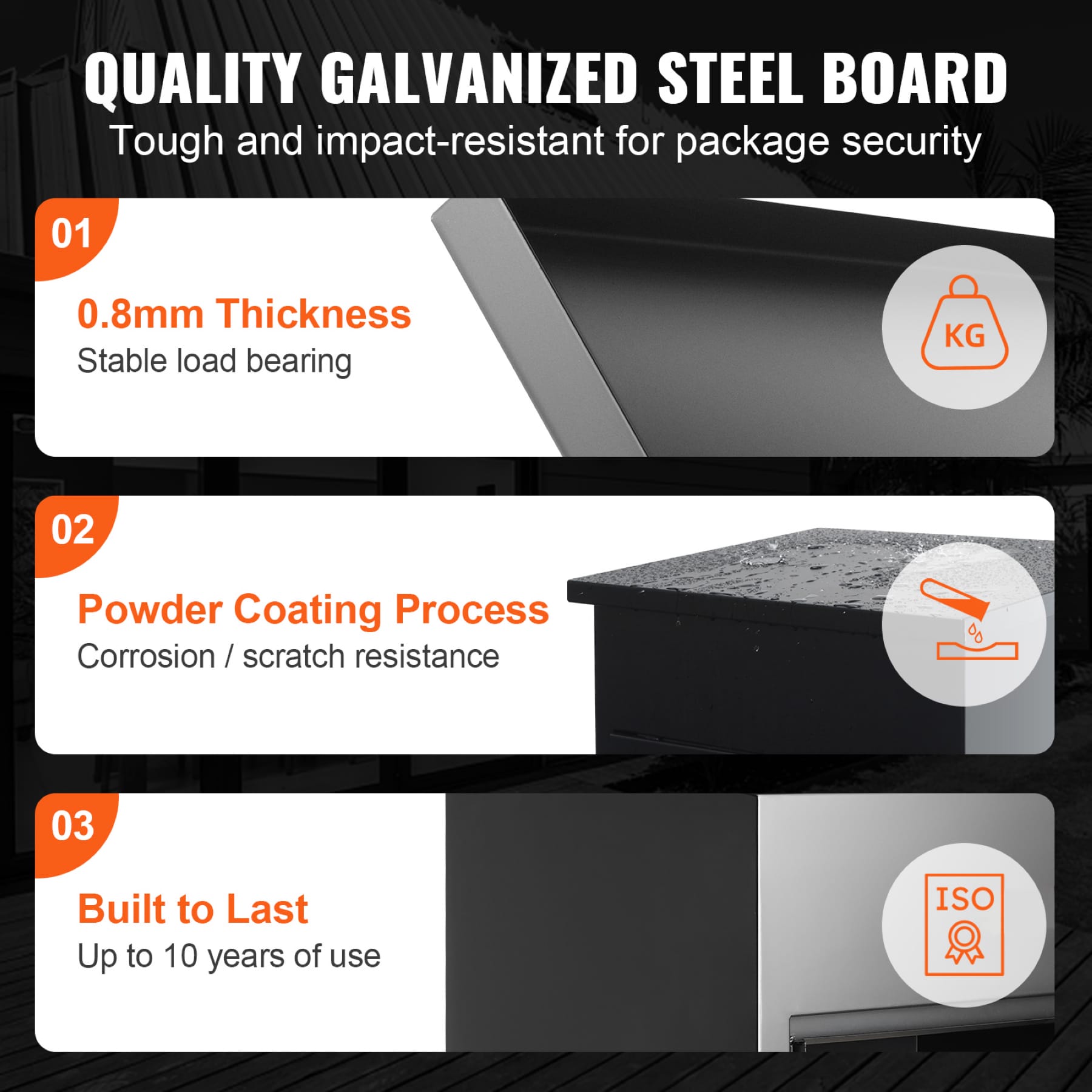Package delivery box galvanized steel construction with 0.8 mm thickness and powder-coated finish